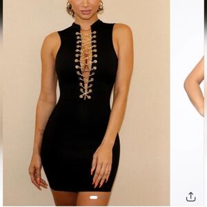 Fashion Nova Gold And Black Chain Link Dress Size Xs